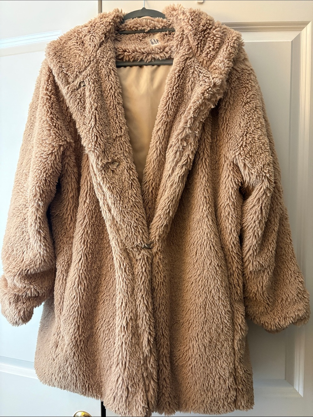 GAP Teddy Faux-Fur Hooded Coat in Camel